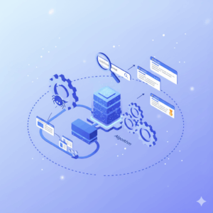 Diagrama visual representando o SEO Local, mostrando um negócio de tijolo e argamassa conectado digitalmente a ícones de busca, avaliações, celular, mapa e análise de crescimento.
