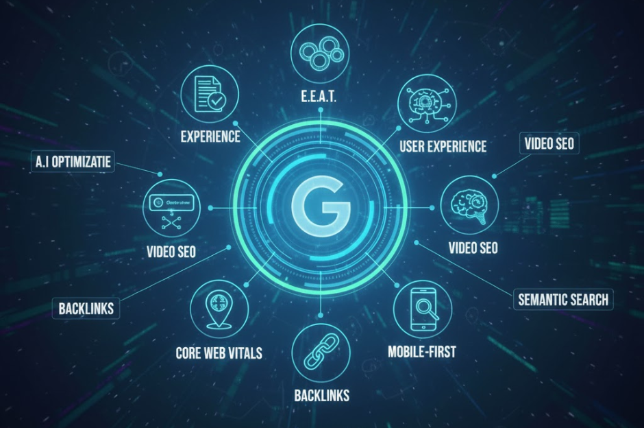 Conceito de ranqueamento. Imagem futurista e tecnológica mostrando a ascensão de um gráfico e o alcance de um objetivo, simbolizando o sucesso de uma estratégia de SEO moderna e a conquista do topo nos resultados de busca.